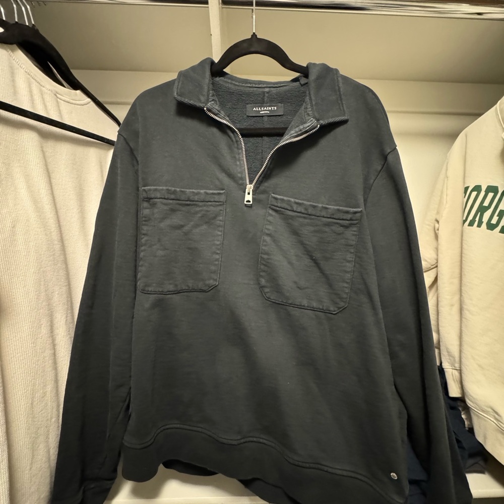 All Saints Dark Gray Zip Up Sweater